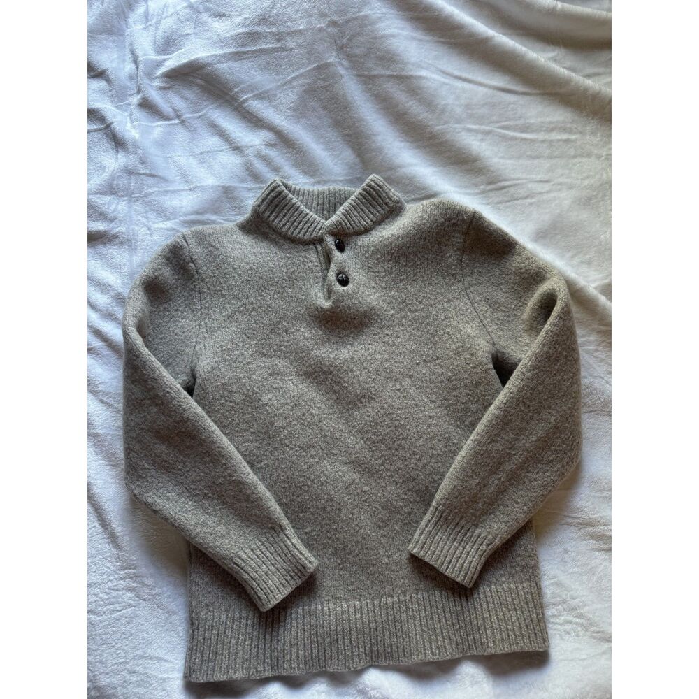 LL Bean Ragg Wool Sweater Mens M Lambswool Henley Oatmeal Pullover